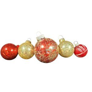 5 Vintage Glass Christmas Tree Ornaments Red Gold Glitter Shiny‎ Mercury MCM